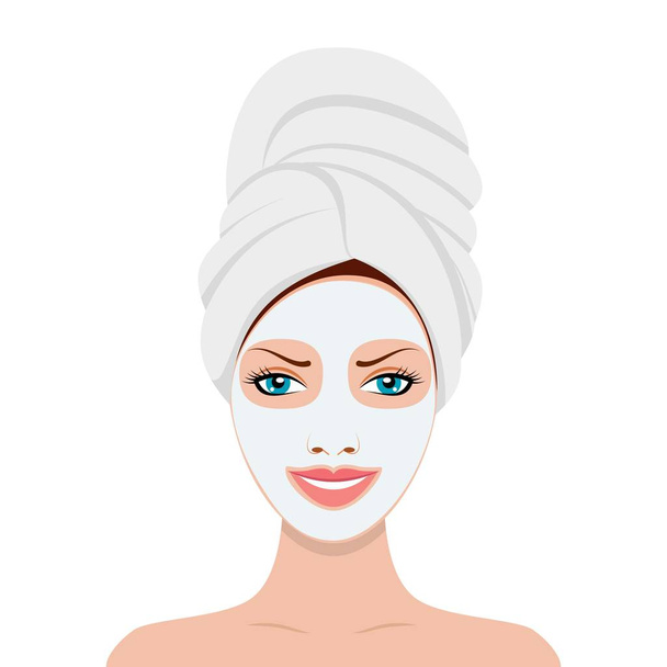 Vrouw met een cosmetische gezichtsmasker. - Vector, afbeelding