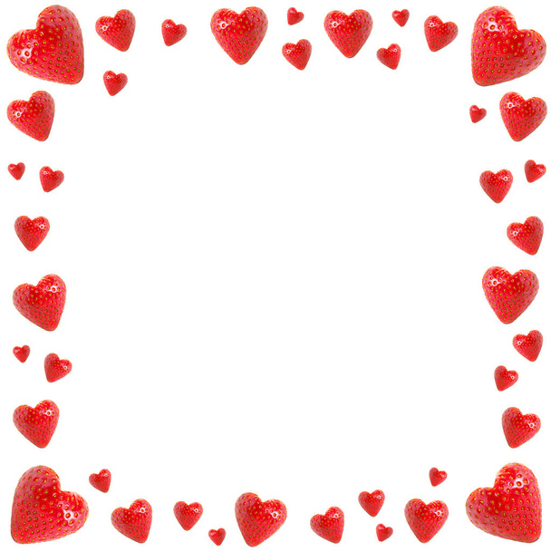 Erdbeere Herz Hintergrundrahmen isoliert auf weiß. - Foto, Bild