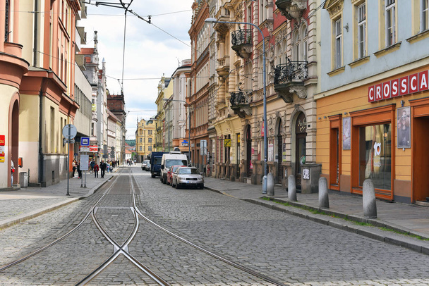 Pilzno, Czechy 1 maja 2018: ulic starożytnego miasta. - Zdjęcie, obraz