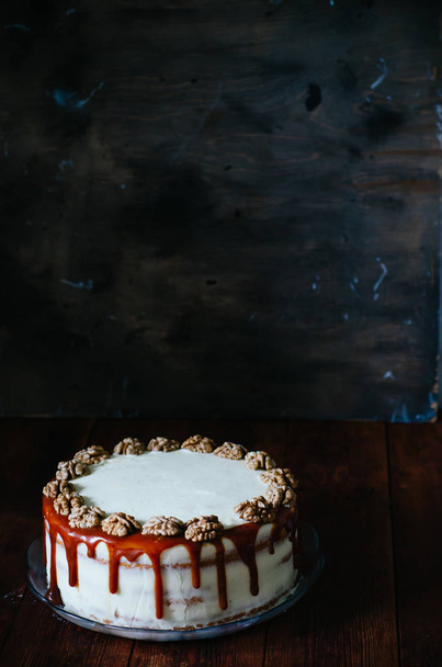 Naked Layer Cake with with pumpkin and salty caramel. With space for text - Foto, Imagem