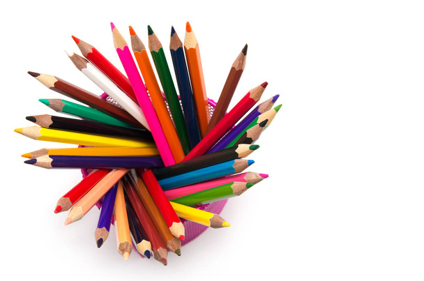 Top view of color pencils pile - Photo, Image