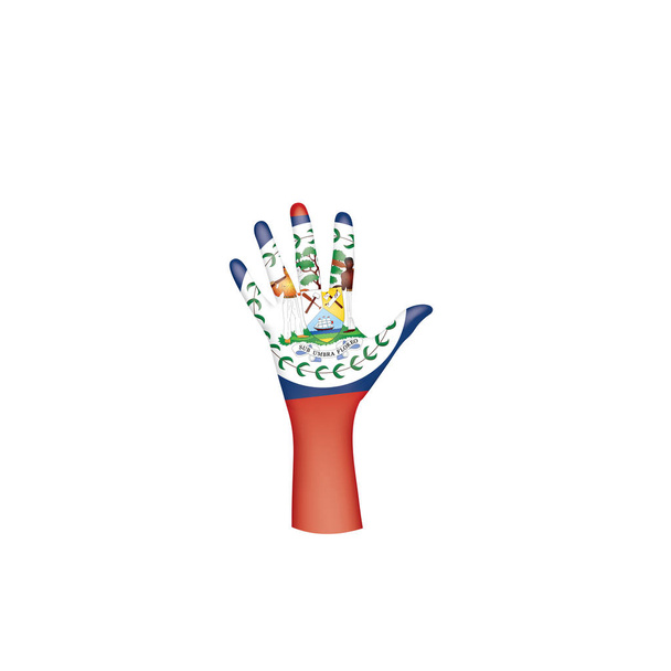 Belize flag and hand on white background. Vector illustration - Vector, Image
