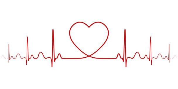 Heartbeat vector rhythm with heart one line, a symbol of positive emotions, love and inspiration, happy Valentine day - Vector, Image