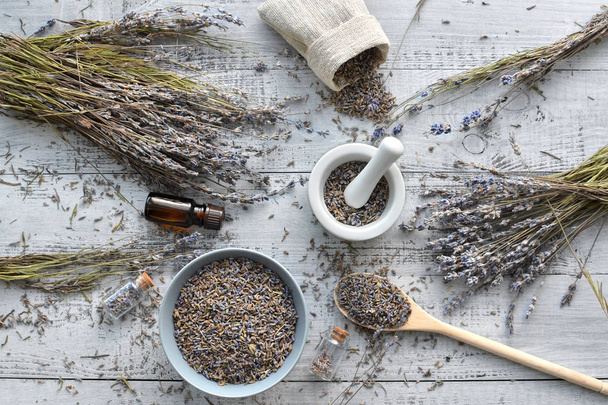 natural dry lavender flowers flatlay - Photo, image
