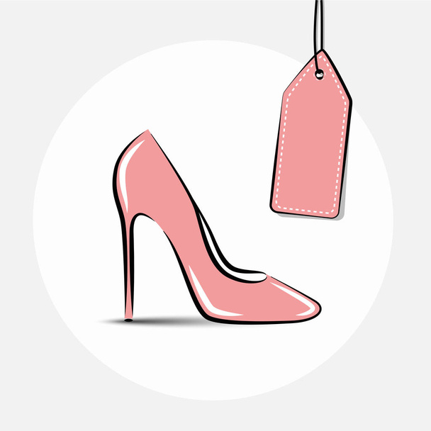 ροζ γυναικείο παπούτσι και ροζέ τιμή ετικέτας - Διάνυσμα, εικόνα
