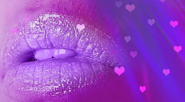 dudaklar neon disko kız saç kalp - Fotoğraf, Görsel
