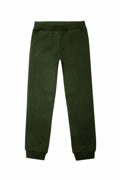 Dark green sports sweatpants isolated on the white background - Photo, Image