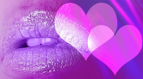 lips neon disco girl hair heart - Photo, Image