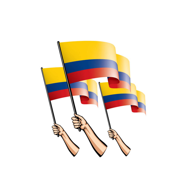 Colombia bandiera e mano su sfondo bianco. Illustrazione vettoriale
 - Vettoriali, immagini