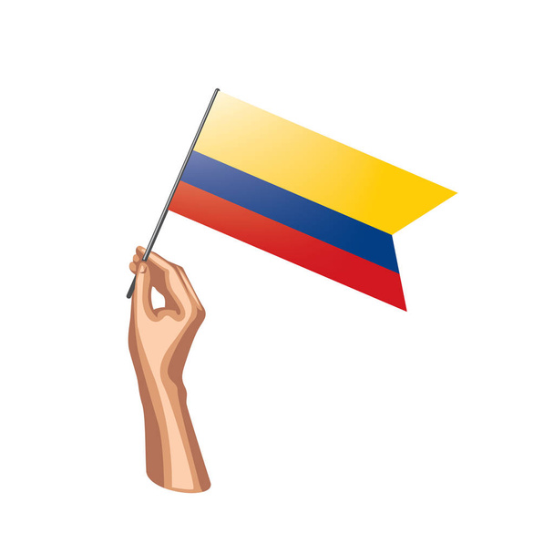 Bandera de Colombia y mano sobre fondo blanco. Ilustración vectorial
 - Vector, Imagen