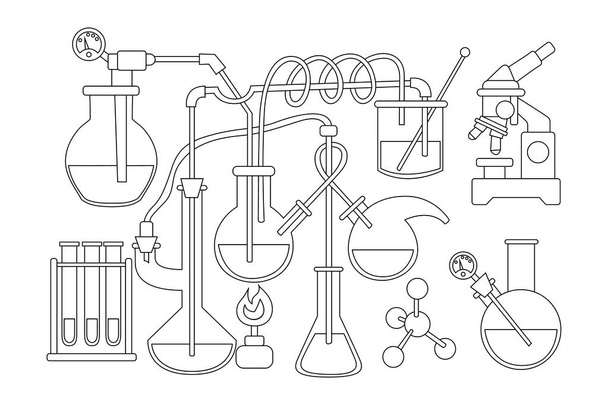 Věda a chemie doodle pozadí. Černé a bílé zbarvení stránky knihy - Vektor, obrázek
