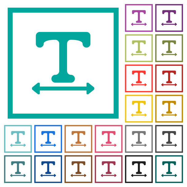 Upravit písmo šířka ploché barevné ikony s kvadrant rámy na bílém pozadí - Vektor, obrázek