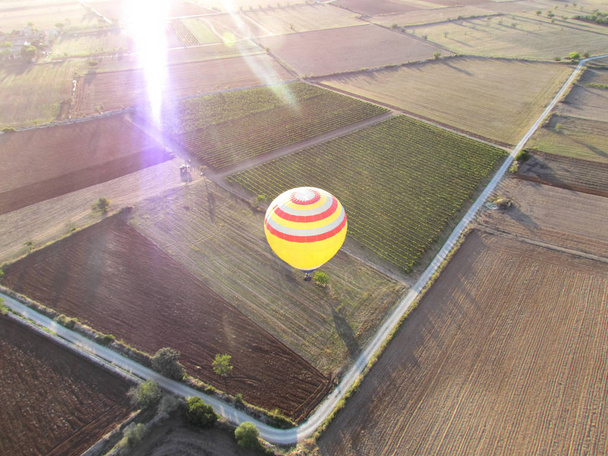 Hot air balloon over the field. Composition of nature background - Foto, immagini