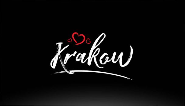 krakow city hand written text with red heart suitable for logo or typography design - Vector, imagen