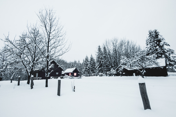 érlelt fa házak win havas falu Kárpátokban - Fotó, kép