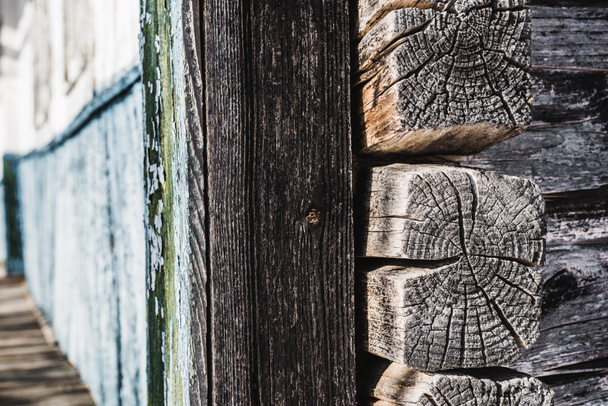 close up of wooden aged textured brown house  - Fotó, kép