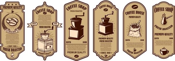 ビンテージ コーヒー ショップ チラシ テンプレートのセット。ロゴ、ラベル、サイン、バッジのデザイン要素です。ベクトル図 - ベクター画像