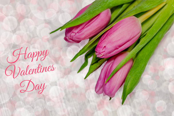 Pink tulips on light background - valentines day - Foto, Bild