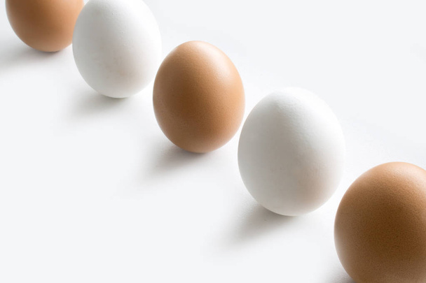 white and brown chicken eggs on white background - Photo, Image
