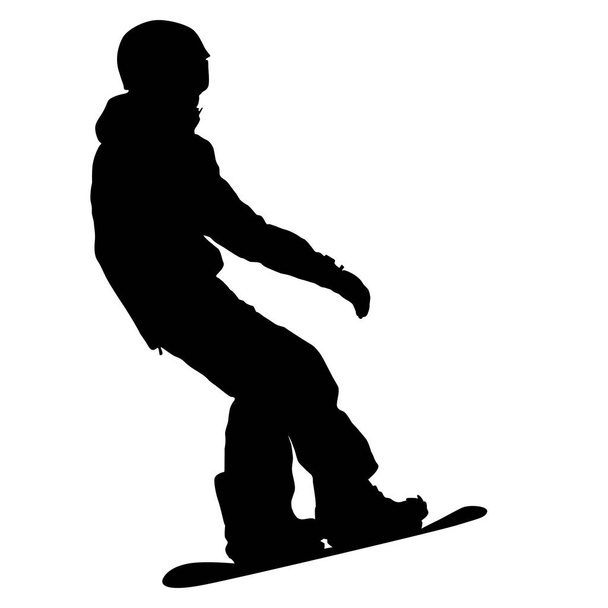 Чорні силуети сноубордистів на білому тлі ілюстрація
 - Вектор, зображення