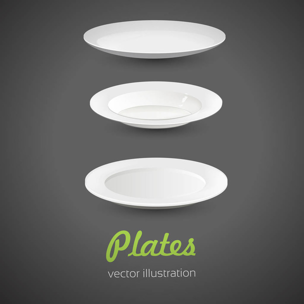 Set of empty white plate on the grey background - Vector, Imagen