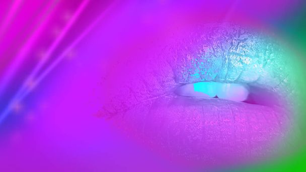 lippen neon disco meisje - Foto, afbeelding