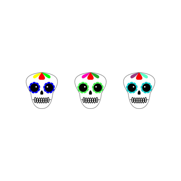 Vector illustration. Day of the dead poster, banner, card. Set of colourful sculls. - Vector, Image