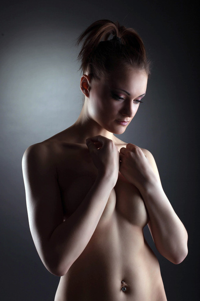 Portrait of sad beautiful nude brunette - Zdjęcie, obraz