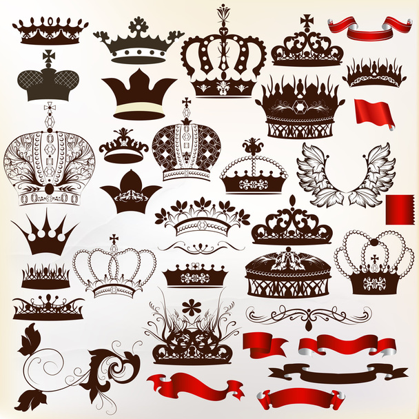 Collection of vector ornate crowns for design - Vektor, Bild
