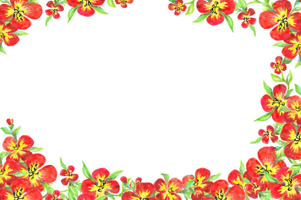 Freme rectangle: on edge red flowers with green leaves - Foto, imagen
