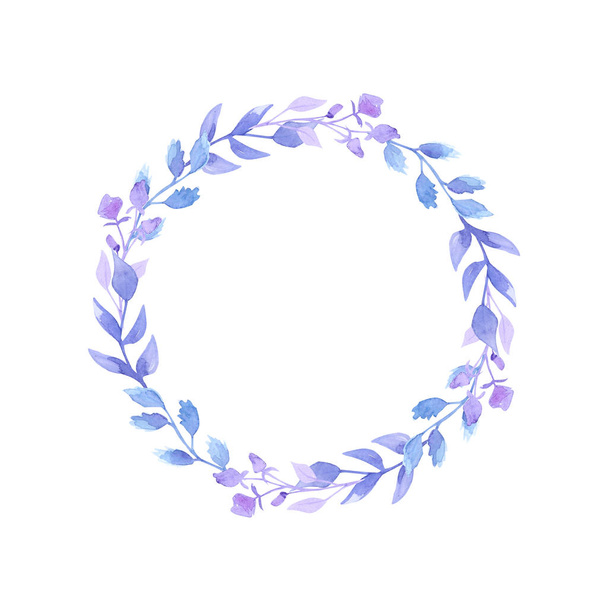 Watercolor wreath of beautiful delicate lilac flowers. For decoration of wedding invitations. Freehand drawing. Spring mood. There is a place for text. - Zdjęcie, obraz