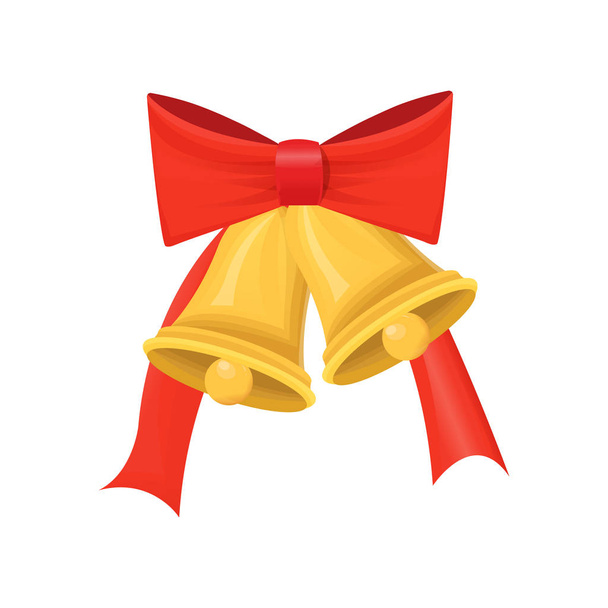 Gold Christmas Glossy Bell with Big Red Bow vector - Vettoriali, immagini