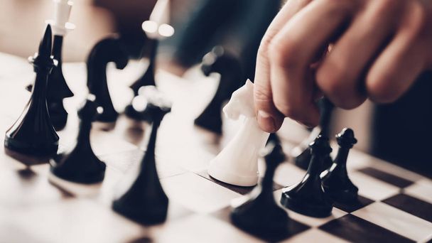 close up chess board with white and black figures - 写真・画像