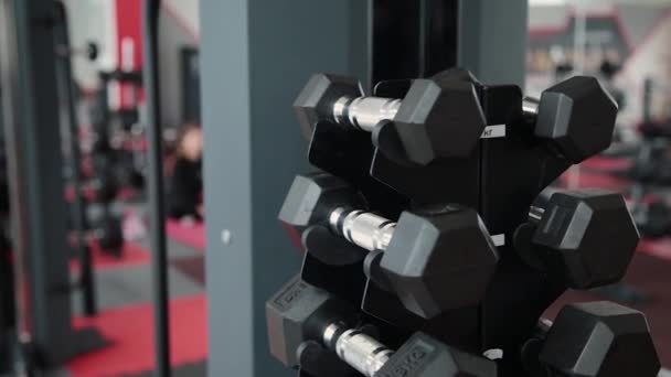 Stand with dumbbells in the gym. - Footage, Video