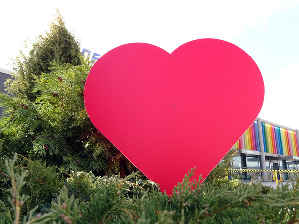 Červená Valentine srdíčka v městském parku venkovní - Fotografie, Obrázek
