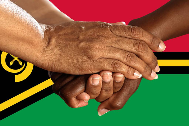 vanuatu flag, intergration of a multicultural group of young people. - Photo, Image