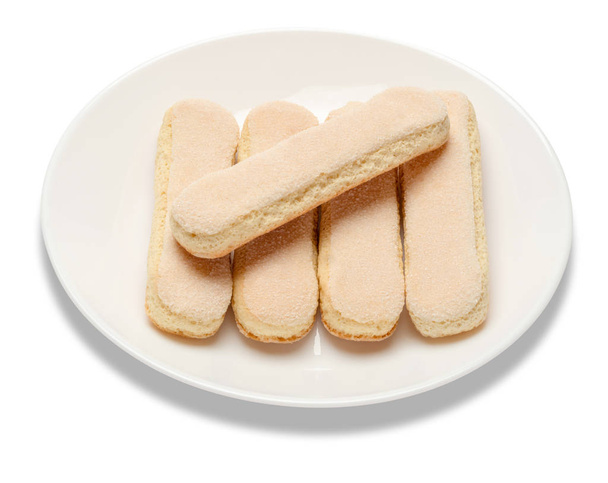 Traditional Italian Savoiardi ladyfingers Biscuits on White Background - Fotó, kép