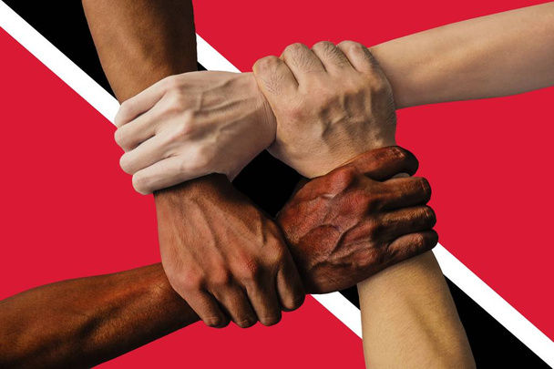 drapeau de Trinidad et tobago, intégration d'un groupe multiculturel de jeunes - Photo, image