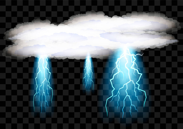 設定する現実的な電気放電設計のためショックを受けて効果。電源電気エネルギー雷火花や電気影響現実的な分離の電撃戦市松模様の背景。雲。ベクトル図 - ベクター画像