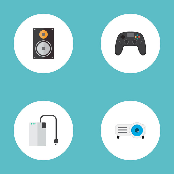 Set of computer icons flat style symbols with joystick, loudspeaker, hard drive and other icons for your web mobile app logo design. - Vector, Image