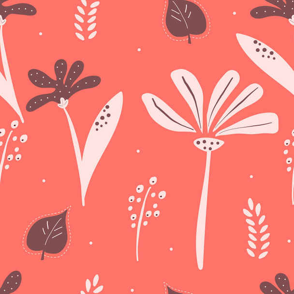 Colorful floral seamless pattern in living coral color. - Wektor, obraz