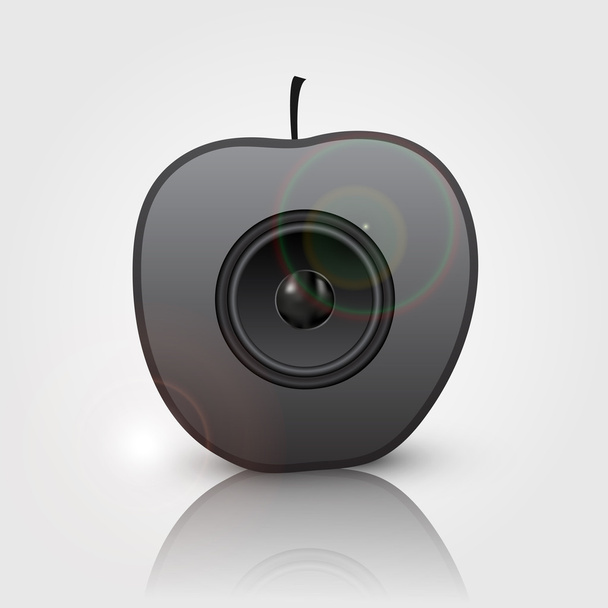 Black speaker in apple. Vector illustration. - Вектор,изображение