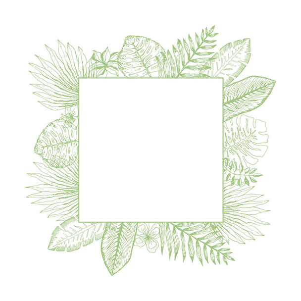 Bright green square frame of tropical leaves - Vektor, Bild