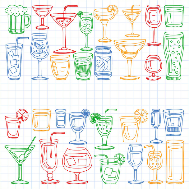 Vector set van populaire cocktails voor het menu. Doodle stijl iconen. - Vector, afbeelding
