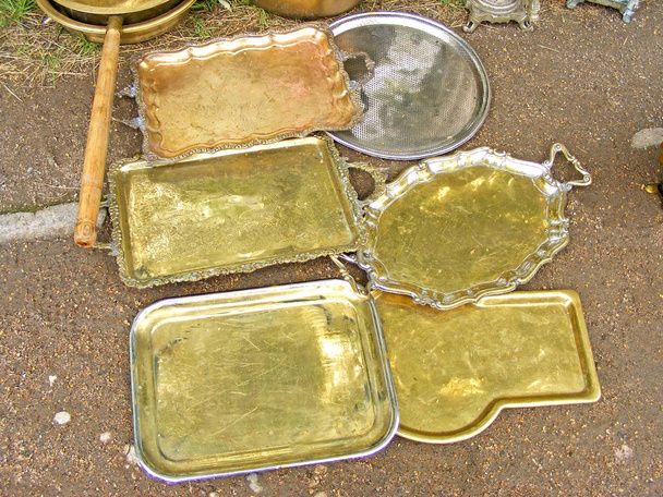 Old decorated brass tray with handles - Photo, Image