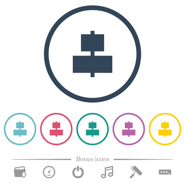 Align to center flat color icons in round outlines. 6 bonus icons included. - Vector, Image