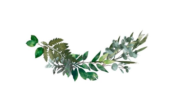 Suluboya modern dekoratif unsur. Okaliptüs yuvarlak yeşil yaprak çelenk, yeşil dallar, garland, sınır, çerçeve, zarif suluboya izole, - Fotoğraf, Görsel