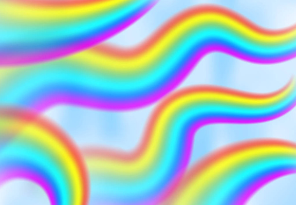Arco iris en el cielo azul entre las nubes de luz. Arco de lluvia ilustración vectorial realista con cepillos de malla incluidos
 - Vector, imagen