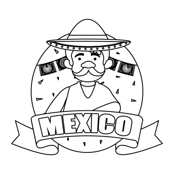traditioneller mexikanischer Mann mit Hut - Vektor, Bild