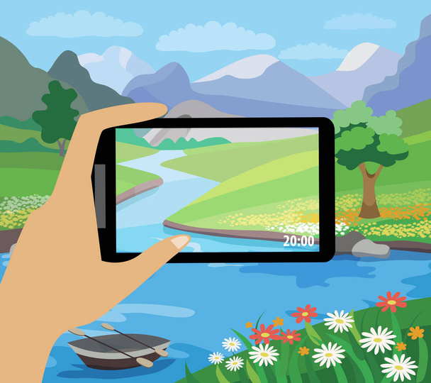photographing the beautiful landscape (flat illustration) - Vector, afbeelding